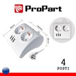 MULTIPRESA DA TAVOLO 2pos Schuko + 3 USB spina Schuko +inte. BIANCA PROPART