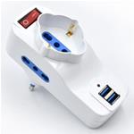 PRESA DI CORRENTE ROTANTE 3 PRESE CON SPINA ITALIANA 16A  CON 2 PORTE USB BIANCA