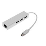 ADATTATORE USB TIPO C MASCHIO - CONNETTORE RJ45 FEMMINA + HUB USB 3 PORTE LINK BIANCO