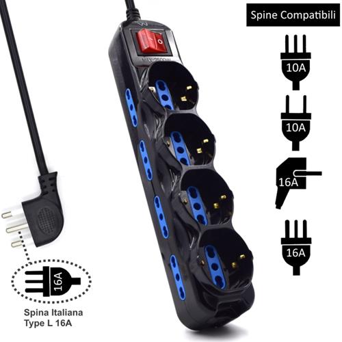 CIABATTA 12 PRESE CON INTEERRUTTORE EWENT NERA