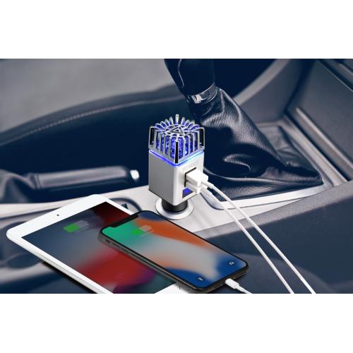 purificatore e rinfrescante aria e ionizzatore per accenisigari da auto con  2 porte usb e display