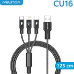 NEWTOP CU16 CORD ALUMINIUM CAVO 125CM USB 3 IN 1 TYPE-C/MICRO USB /LIGHTNING (Universale - Nero)