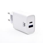 CARICATORE DA MURO 2 PORTE USB + USB TIPO C 20WATT BIANCO EWENT
