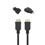 CAVO VIDEO HDMI 2.0 1.5MT CON ADATTATORE MICRO E MINI HDMI NERO UNICO
