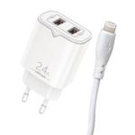 CARICATORE DA MURO DOPPIA USB + CAVO LIGHTNING 2.4V VFAN BIANCO