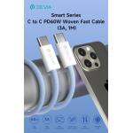 CAVO DATI/RICARICA IN NYLON TYPE C 3A 60W 1MT DEVIA BIANCO