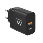 TRAVEL CASA USB + USB TIPO C FAST CHARGER 45W EWENT NERO