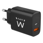 TRAVEL CASA USB + USB TIPO C FAST CHARGER 20W EWENT NERO