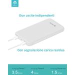 BATTERIA UNIVERSALE PORTATILE POWER BANK 10000 DEVIA DUAL INPUT/OUTPUT BIANCA
