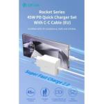 ALIMENTATORE Carica Batterie PD 45 Watt con cavo da C a C per carica rapida bianco DEVIA