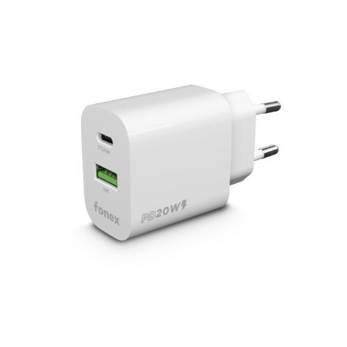 CARICA DA RETE 1 USB+1 PD (TYPE-C) 20W SPEED CHARGE WHITE 