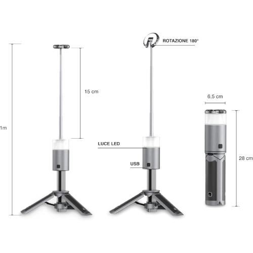 LAMPADA SOLEA LUCE DA CAMPEGGIO TELESCOPICA GRIGIA MAJESTIC