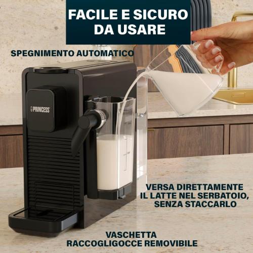 MACCHINA CAFFE' E CAPPUCCINO CAPSULE E LATTE 0.8L 1400W NERO PRINCESS