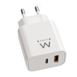 CARICATORE DA MURO USB + USB TIPO C FAST CHARGER 20WATT BIANCO EWENT