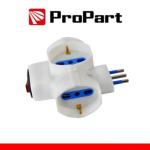 PRESA DI CORRENTE A 3 prese 2P+T 10/16A bipasso/Schuko con interrutt. Spina 10A PROPART