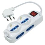 MULTIPRESA 2PR.SCHUKO/BIPASSO + 4PR.BIVALENTI, SPINA 16A a 90°, CON INTERRUTTORE, 3500W, Cavo 1.5m  