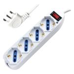 MULTIPRESA 4PR. SCHUKO/BIPASSO - SP.10A (2P+T) 90° + INTER. E PROTEZIONE DA SOVRACCARICO 2500W, Cavo 1.5m  