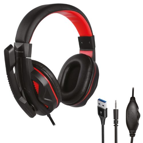 CUFFIA STEREO CON MICROFONO GAMING LED 3,5MM/USB  TECHMADE NERA/RED