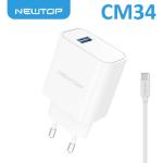 CARICATORE DA MURO FASTCHARGER 1 USB 10.5W CON CAVO USB TIPO C BIANCO CM34 NEWTOP