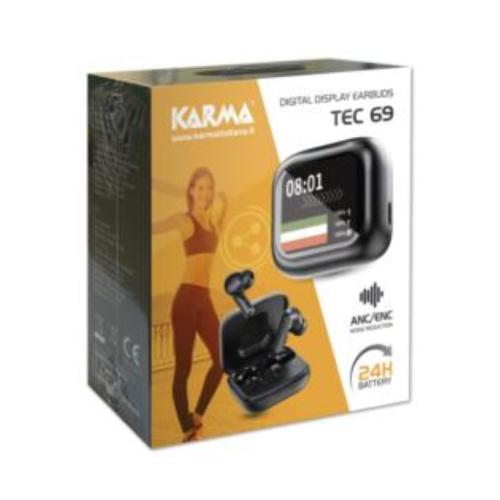 AURICOLARI CON MICROFONO BLUETOOTH 5.4 TEC 69 24H NOISE REDUCTION KARMA NERO
