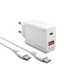 CARICATORE DA CASA 20W PORTA TIPO C E USB  + CAVO USB C/C 1MT FONEX BIANCO