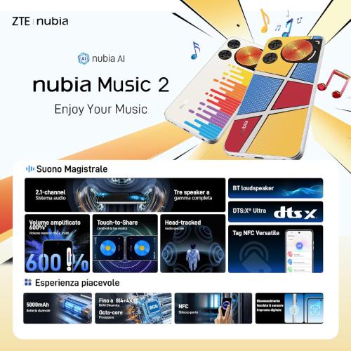 ZTE NUBIA MUSIC 2 DUAL SIM 6.7" OCTA CORE RAM 4 MEM 256GB 4G LTE BIANCO