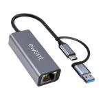 Adattatore Ethernet RJ45 con cavo Type-C/A + adattatore EWENT EW9819