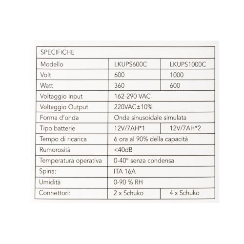 GRUPPO DI CONTINUITA' 1000VA / 600W LINK NERO