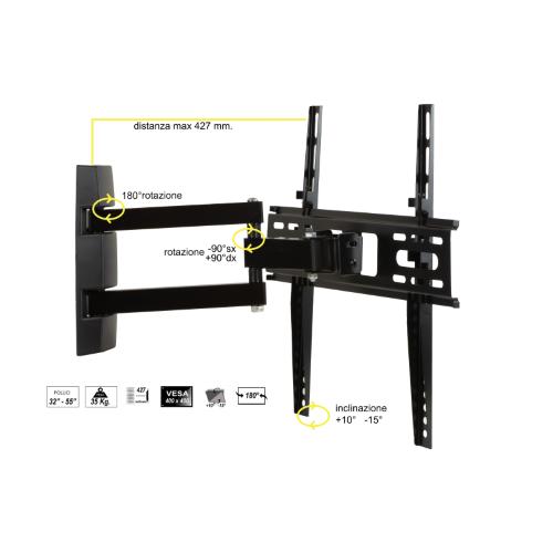 STAFFA A MURO SUPPORTO TV 32"-55" LED/LCD FINO A 35 KG A TRE SNODI