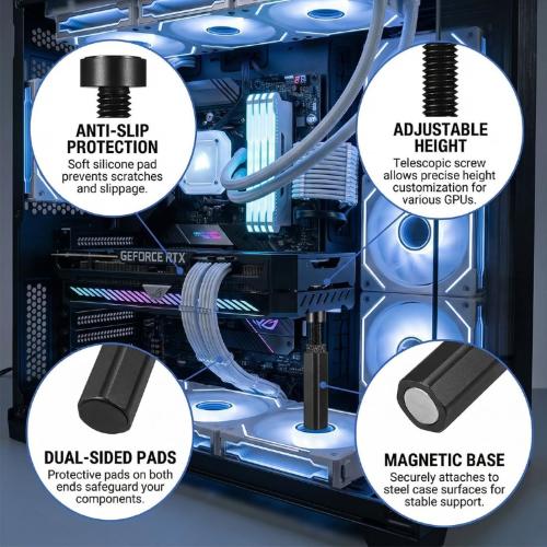 SUPPORTO PER SCHEDA GRAFICA in Alluminio con Base Magnetica e Cuscinetti Antiscivolo Regolabile in Altezza (45mm-80mm)