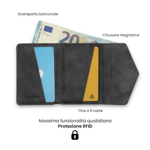 TECHMADE SMART WALLET PORTACARTE BASIC BLACK PROTEZIONE RFID NERO