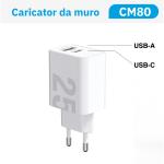 CARICATORE DA MURO USB A + USB TIPO C CM80 25W BIANCO NEWTOP