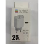 CARICATORE DA CASA 25W FAST USB C + CAVO USB TYPEC/TYPEC FEDER BIANCO