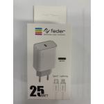 CARICATORE DA CASA 25W FAST USB C + CAVO USB TYPEC/LIGHTNING  FEDER BIANCO