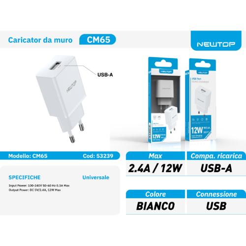 CM65 CARICATORE DA MURO 1USB 5V 2.4A
